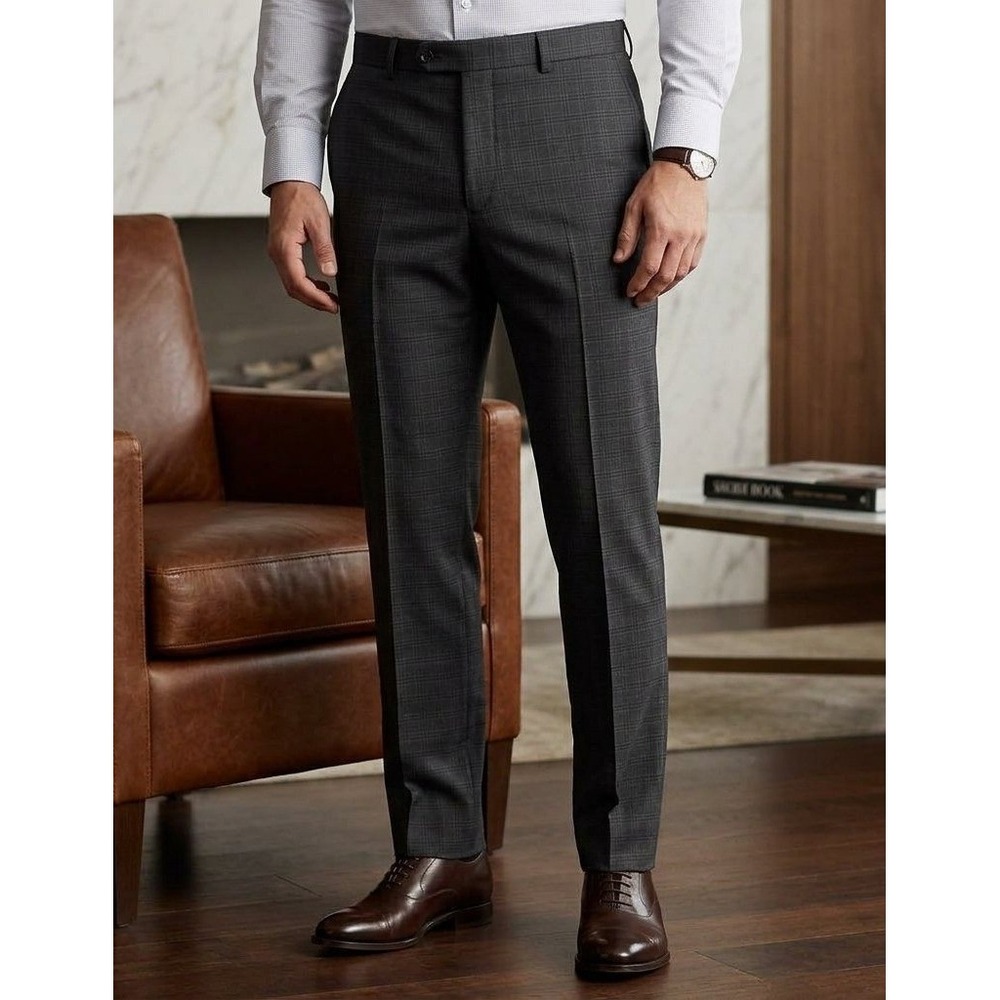 Ralph Lauren Dress Pants Mens 36x32 Grey Plaid Comfort Flex Flat Front NWT
